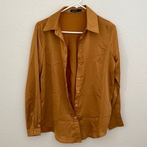Gold Yellow Satin Button Down Shirt
